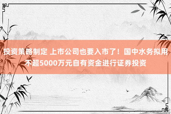 投资策略制定 上市公司也要入市了！国中水务拟用不超5000万元自有资金进行证券投资