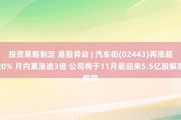 投资策略制定 港股异动 | 汽车街(02443)再涨超20% 月内累涨逾3倍 公司将于11月底迎来5.5亿股解禁