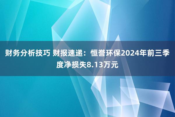 财务分析技巧 财报速递：恒誉环保2024年前三季度净损失8.13万元