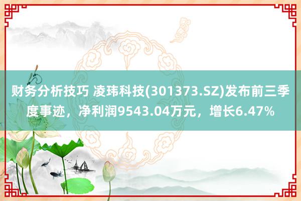 财务分析技巧 凌玮科技(301373.SZ)发布前三季度事迹，净利润9543.04万元，增长6.47%