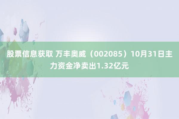 股票信息获取 万丰奥威（002085）10月31日主力资金净卖出1.32亿元