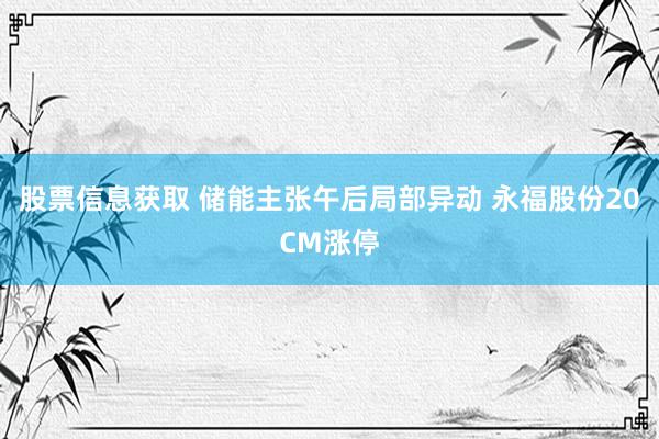 股票信息获取 储能主张午后局部异动 永福股份20CM涨停