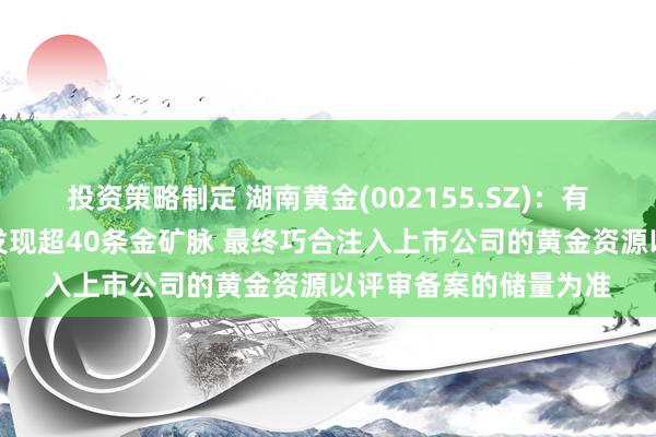 投资策略制定 湖南黄金(002155.SZ)：有媒体报说念湖南平江发现超40条金矿脉 最终巧合注入上市公司的黄金资源以评审备案的储量为准