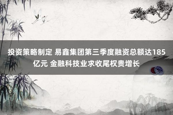 投资策略制定 易鑫集团第三季度融资总额达185亿元 金融科技业求收尾权贵增长