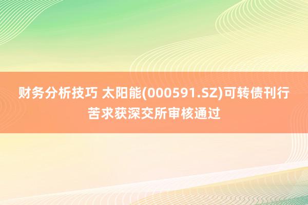 财务分析技巧 太阳能(000591.SZ)可转债刊行苦求获深交所审核通过