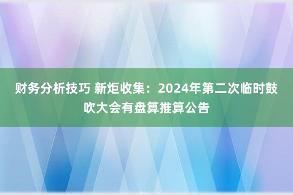 财务分析技巧 新炬收集：2024年第二次临时鼓吹大会有盘算推算公告