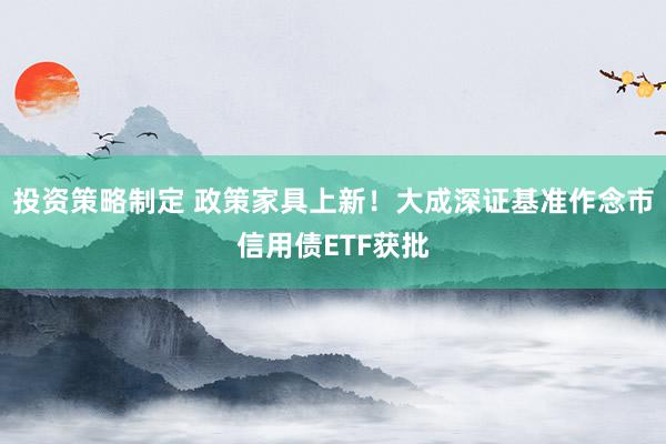 投资策略制定 政策家具上新！大成深证基准作念市信用债ETF获批