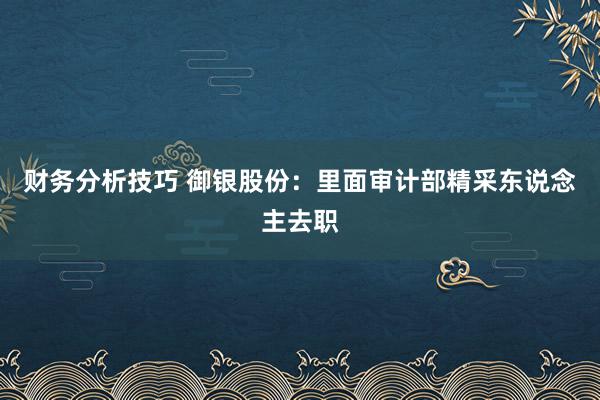 财务分析技巧 御银股份：里面审计部精采东说念主去职