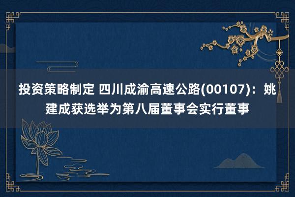 投资策略制定 四川成渝高速公路(00107)：姚建成获选举为第八届董事会实行董事