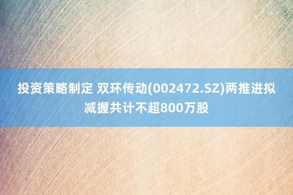 投资策略制定 双环传动(002472.SZ)两推进拟减握共计不超800万股