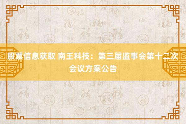 股票信息获取 南王科技：第三届监事会第十二次会议方案公告