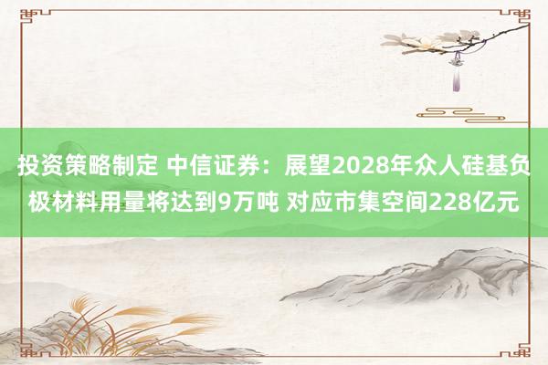 投资策略制定 中信证券：展望2028年众人硅基负极材料用量将达到9万吨 对应市集空间228亿元