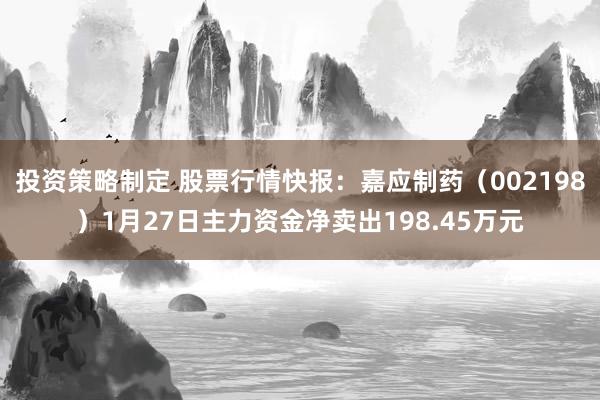 投资策略制定 股票行情快报：嘉应制药（002198）1月27日主力资金净卖出198.45万元