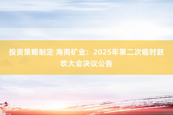 投资策略制定 海南矿业：2025年第二次临时鼓吹大会决议公告