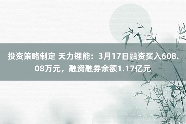 投资策略制定 天力锂能：3月17日融资买入608.08万元，融资融券余额1.17亿元