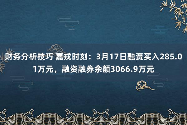 财务分析技巧 嘉戎时刻：3月17日融资买入285.01万元，融资融券余额3066.9万元