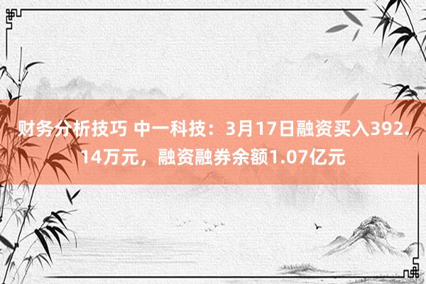 财务分析技巧 中一科技：3月17日融资买入392.14万元，融资融券余额1.07亿元