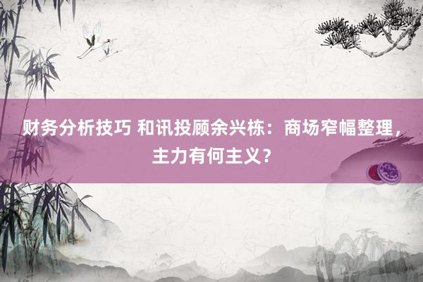 财务分析技巧 和讯投顾余兴栋：商场窄幅整理，主力有何主义？